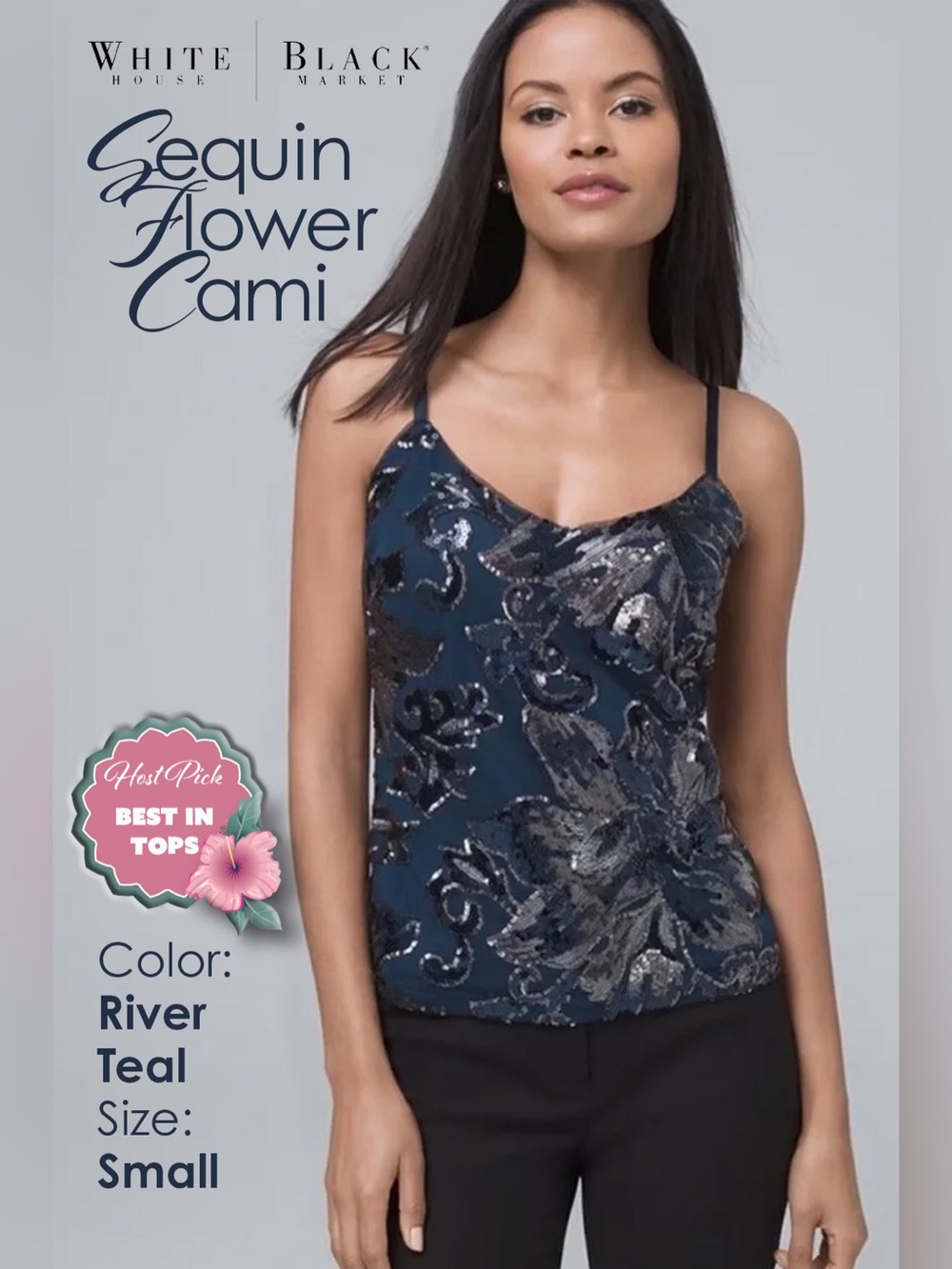 White House Black Market Cami Sequin Flower 𝐇𝐨𝐬𝐭 𝐏𝐢𝐜𝐤 NEW